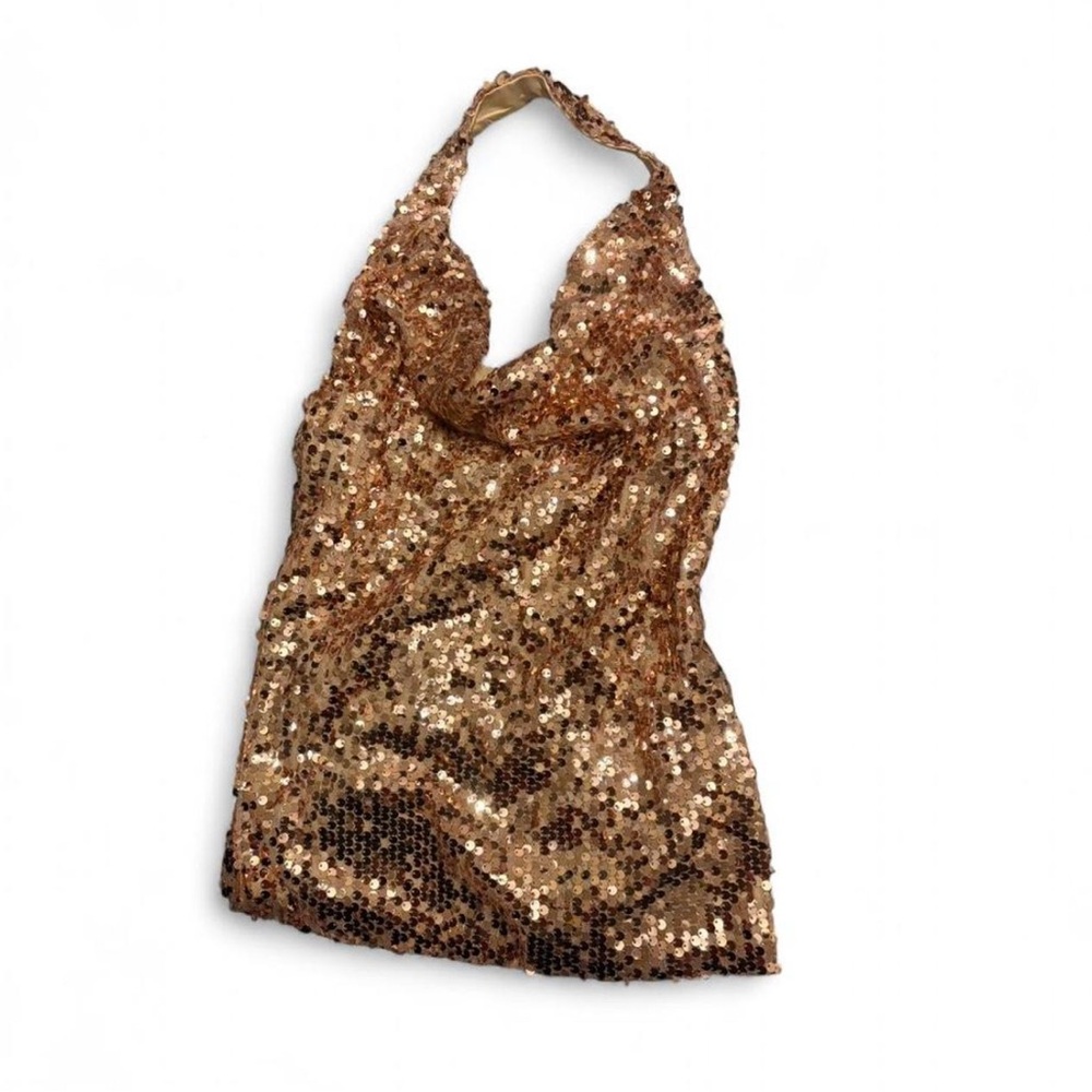 NWT Bebe Gold Sequin Halter Top XS